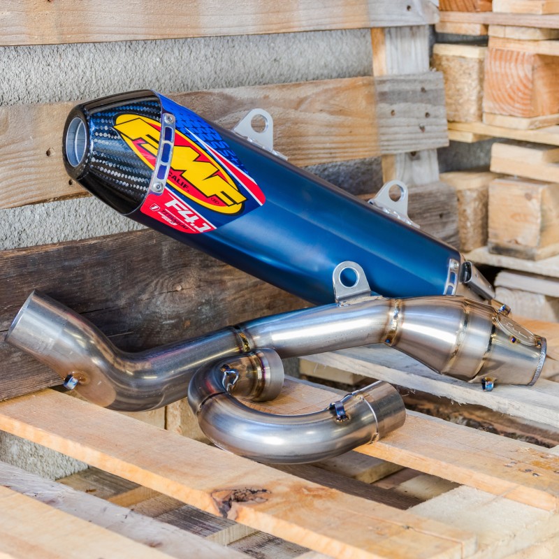 Línea completa FMF Factory titanium 4.1 blue carbon